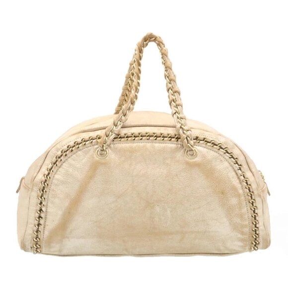 CHANEL Grained Calf Skin Tote Bag Leather White CC Auth 28380A - Picture 2 of 16